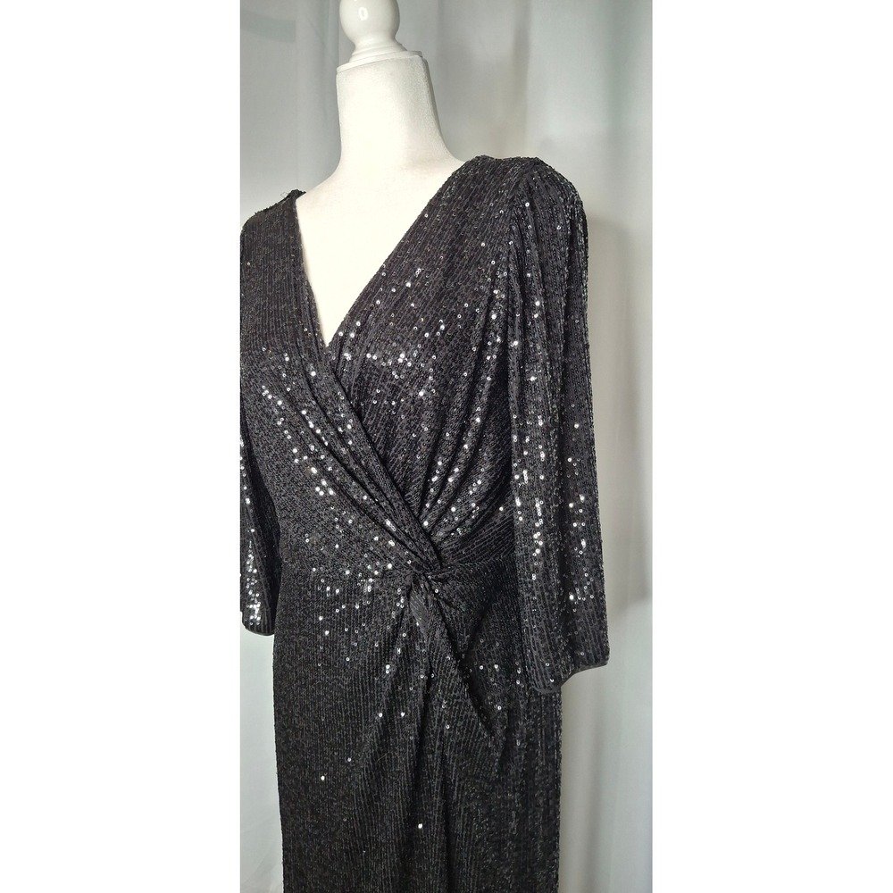 Alex Evenings Black Long Sequin Gown 3/4 Sleeve Formal Dress Size 12 - Picture 7 of 14